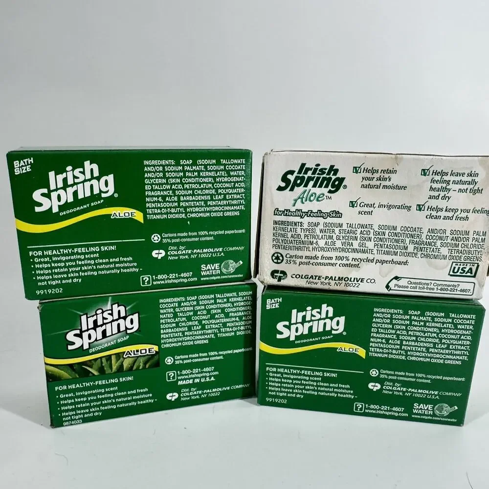 Irish Spring Aloe Deodorant Soap Bath Size 4pc No flax seed Discontinued